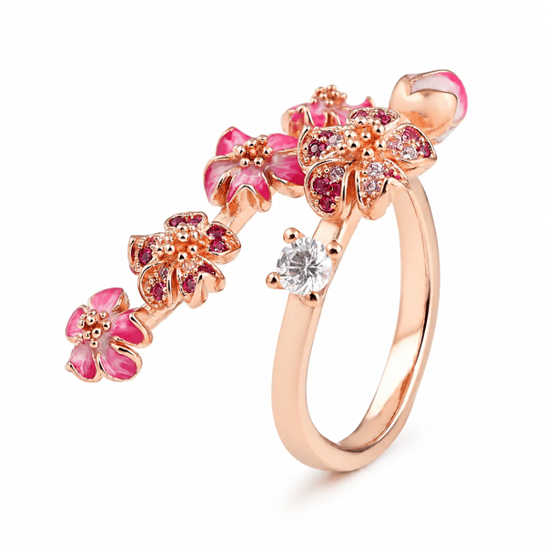 🔥Last Day 49% OFF - 🌸Peach Blossom Flower Branch Open Ring - ✨Open Adjustable Design
