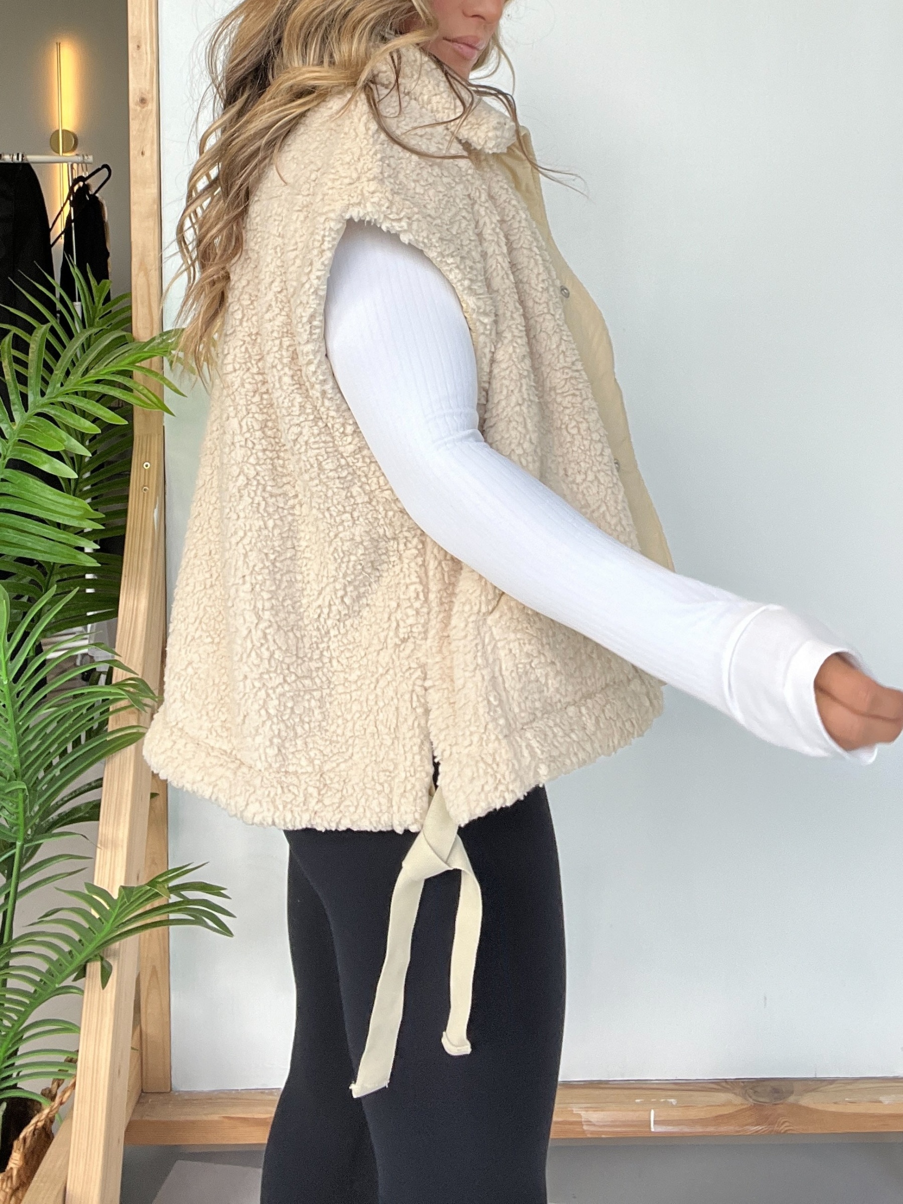 Sleeveless Button Paneled Sherpa Vest with Pockets (Buy 2 Free Shipping)