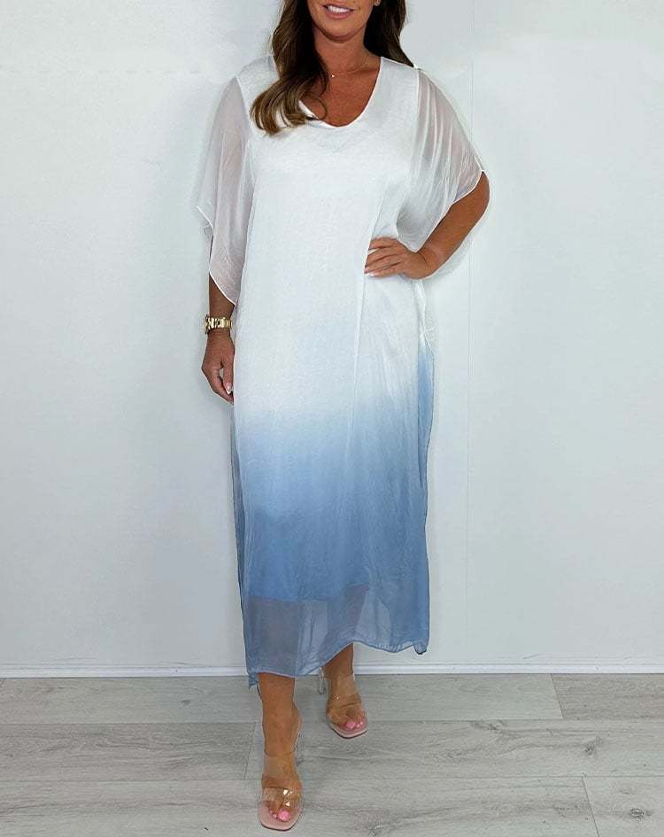 Women's Casual Gradient Printed V-Neck Short Sleeve Dress