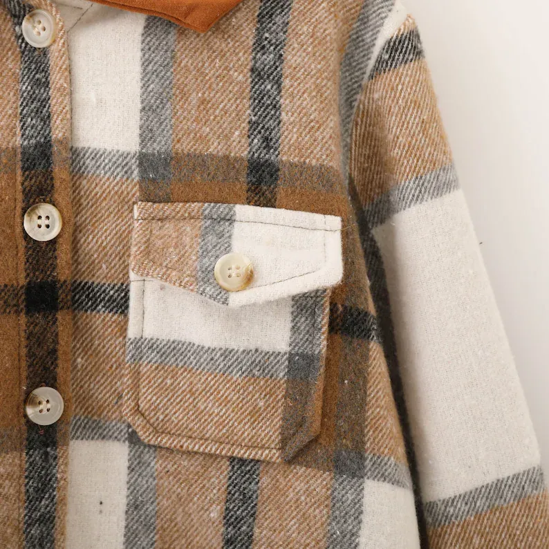 Personalized Leather Patch Kids Hooded Plaid Flannel Jacket(Buy 2 Free Shipping)