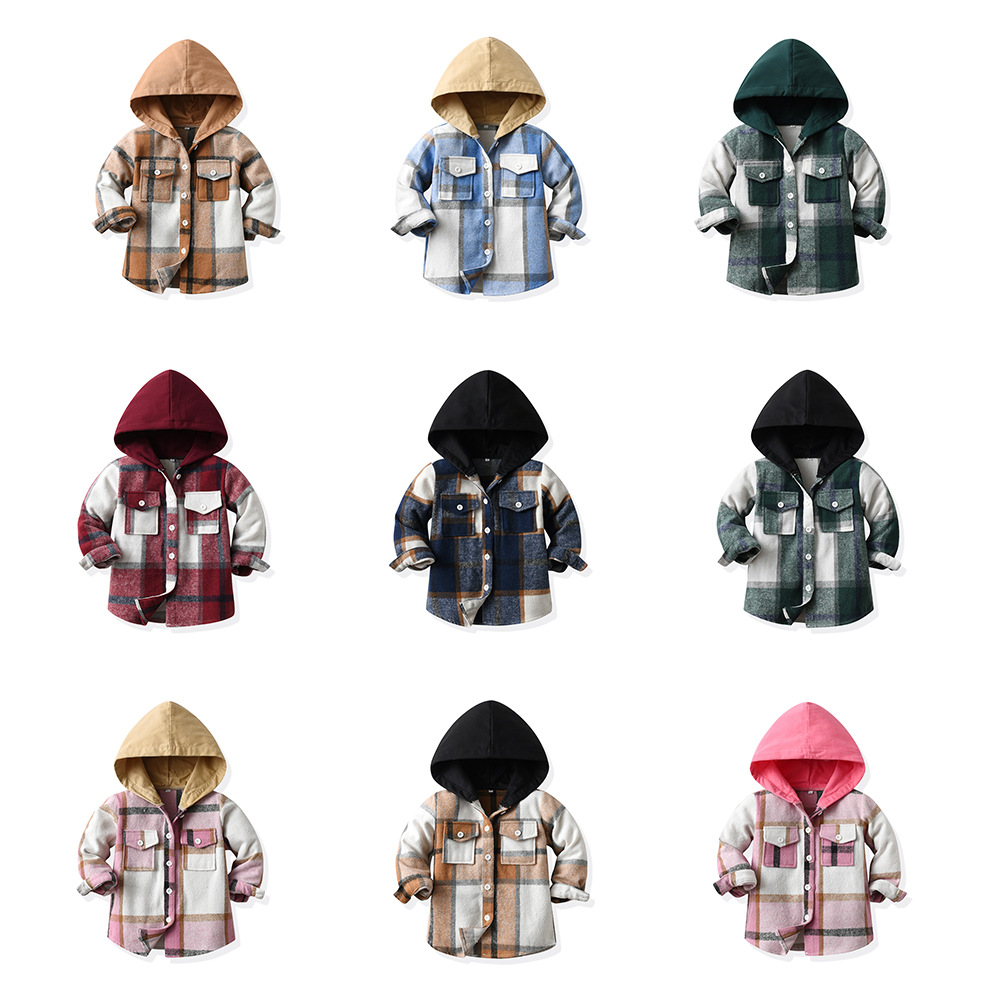 Personalized Leather Patch Kids Hooded Plaid Flannel Jacket(Buy 2 Free Shipping)