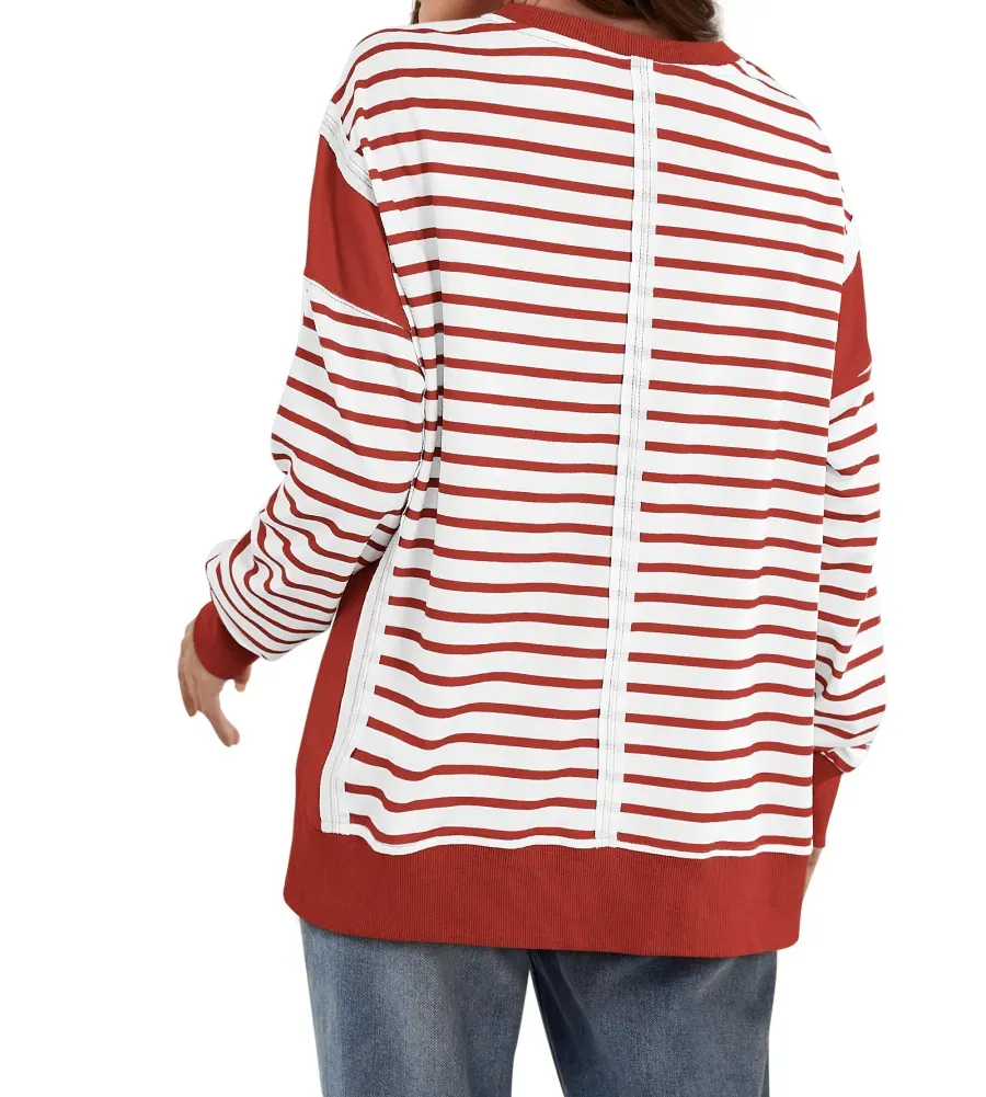 2024 Striped Color Block Oversized Sweatshirt(Buy 2 Free Shipping)