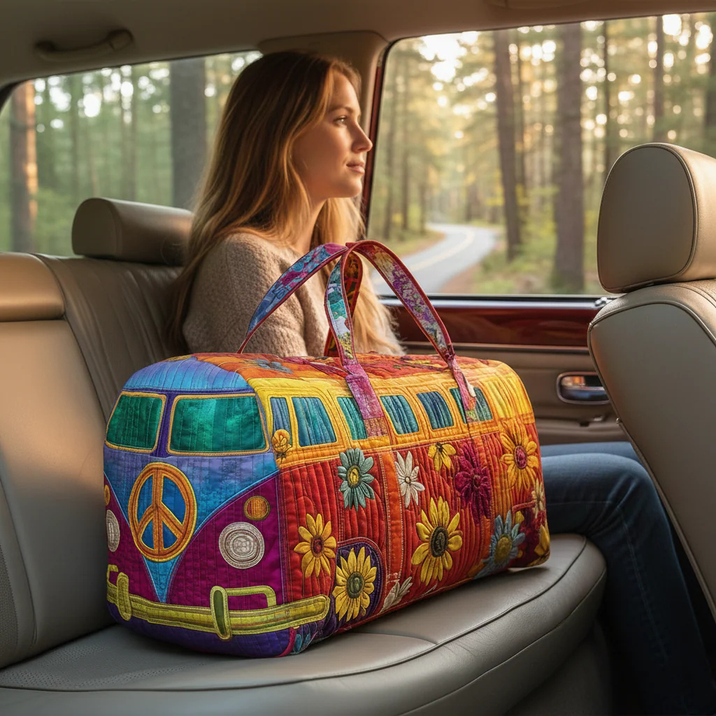 Hippie Van Quilted Duffle Bag — Retro Style for Everyday Travel