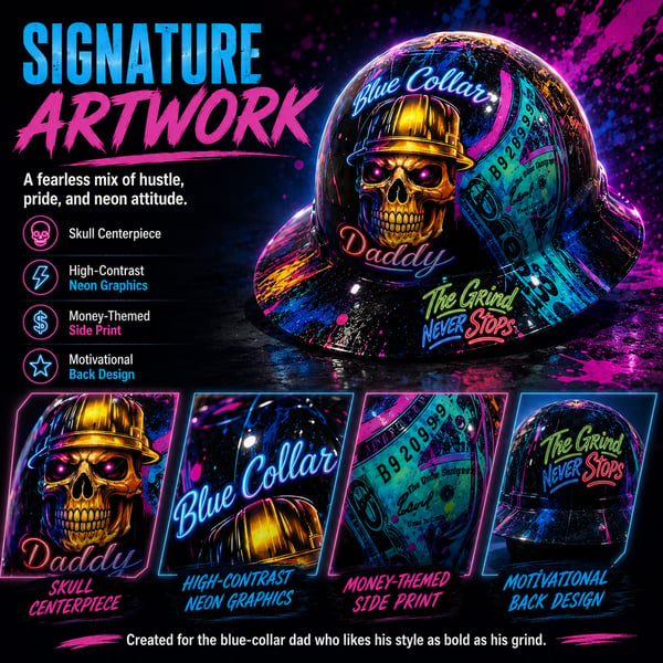 🎁Father’s Day 49% OFF - 👷🔥 Blue Collar Daddy Hydro-Dipped Hard Hat | Industrial Rigid Impact-Resistant Safety Helmet with Full-Wrap Gloss Artwork