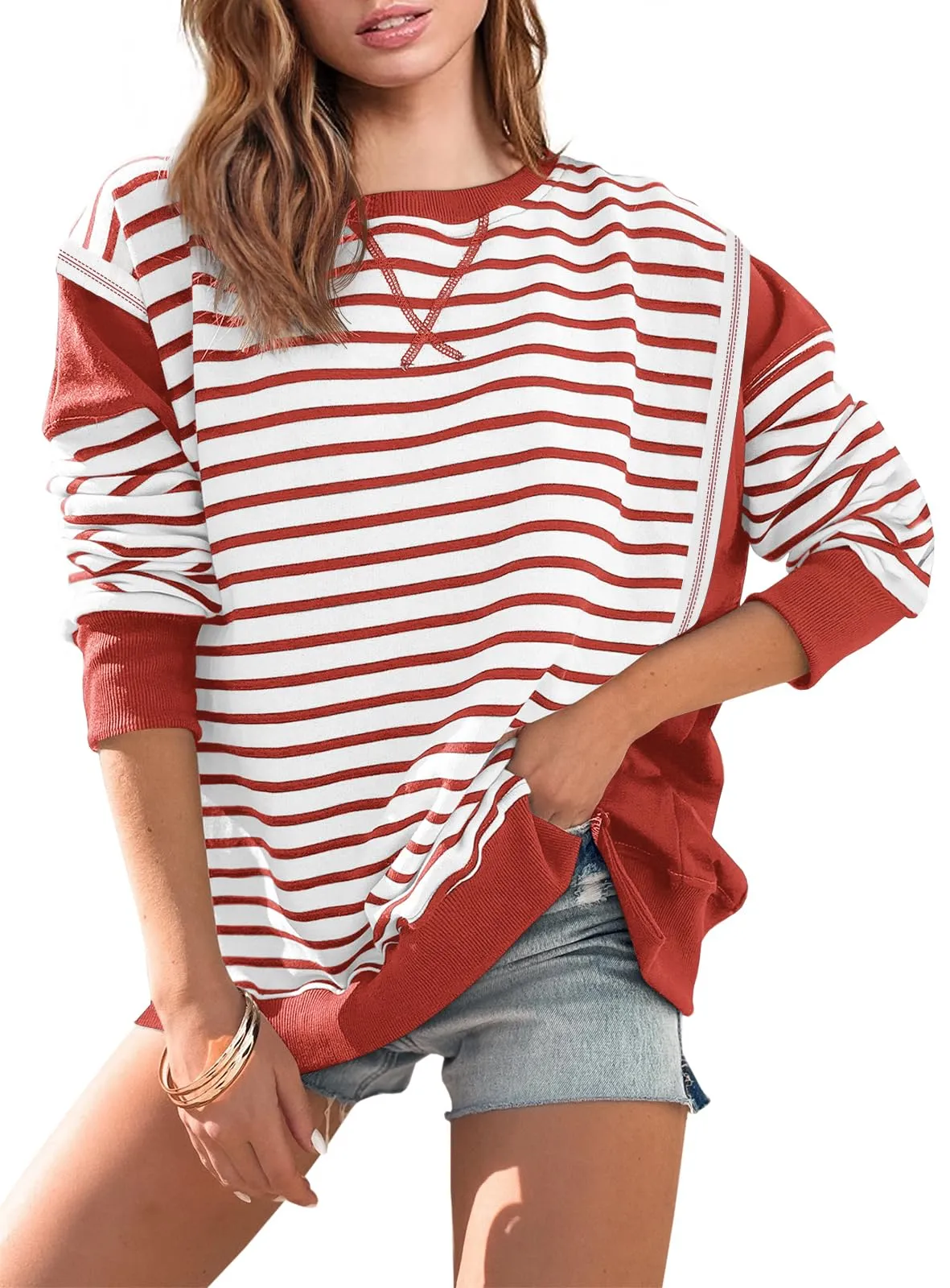 2024 Striped Color Block Oversized Sweatshirt(Buy 2 Free Shipping)