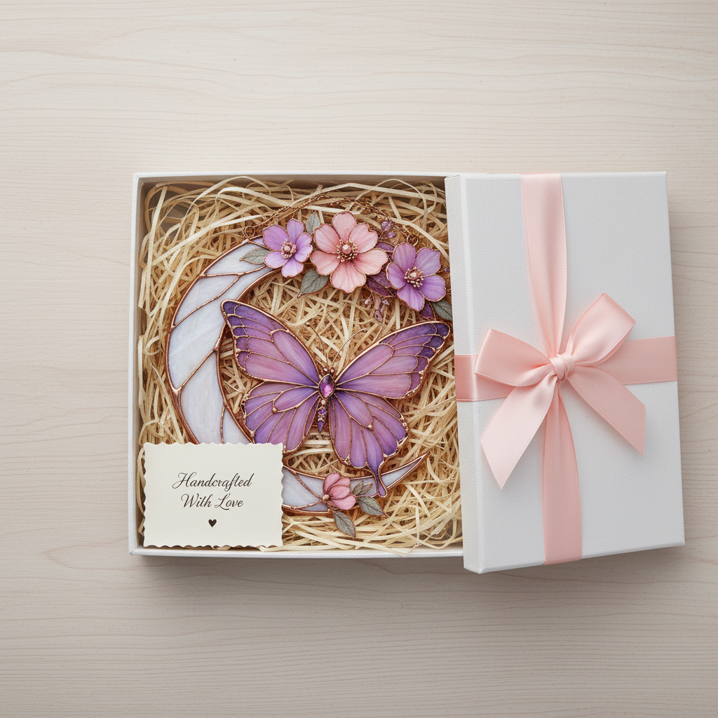 Moonlight Butterfly Stained Glass Hanging Ornament