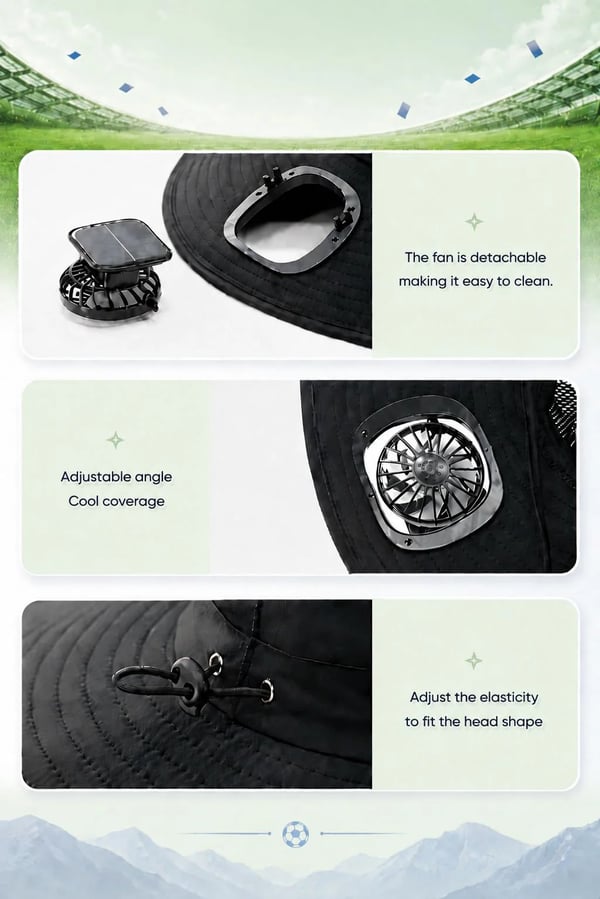 🌞🧢Solar Fan Cooling Hat, Sun Protection Bucket Hat with Dual Solar Powered Fans