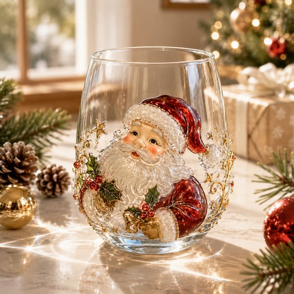 🎄✨ 3D Christmas Glass Art Cup | Luxury Raised Holiday Glassware for Drinks, Decor & Christmas Gifts 🎁