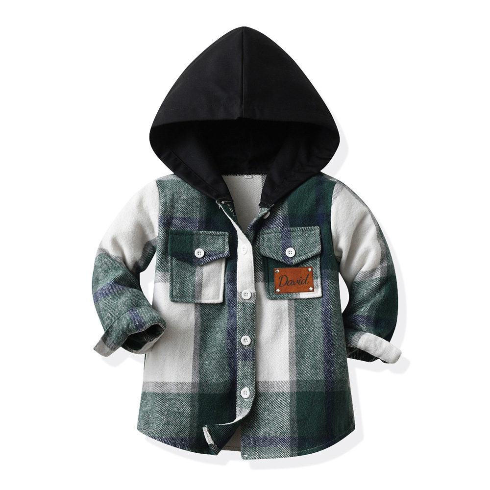 Personalized Leather Patch Kids Hooded Plaid Flannel Jacket(Buy 2 Free Shipping)