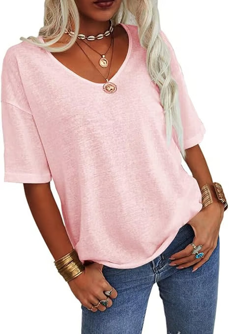 Women's Solid Color V-Neck T-shirt