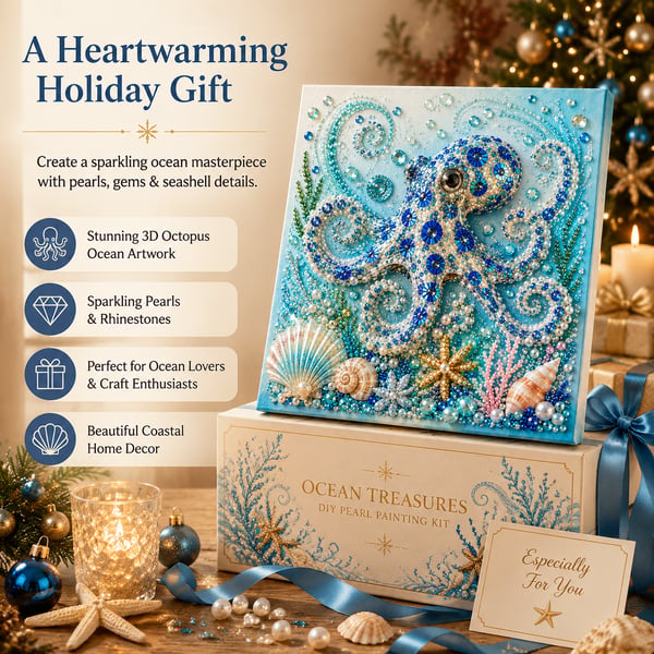 🌊Ocean Theme Pearl Art DIY Kit | 3D Sparkling Coastal Wall Decor 🐚✨