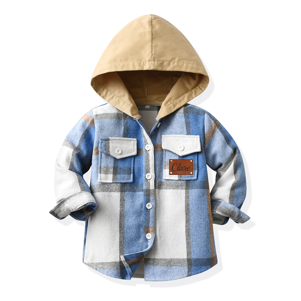 Personalized Leather Patch Kids Hooded Plaid Flannel Jacket(Buy 2 Free Shipping)