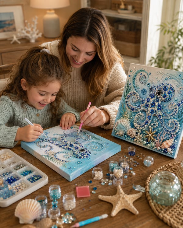 🌊Ocean Theme Pearl Art DIY Kit | 3D Sparkling Coastal Wall Decor 🐚✨