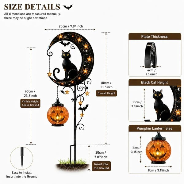 👻 Solar Halloween Garden Stake Light with Black Cat & Pumpkin