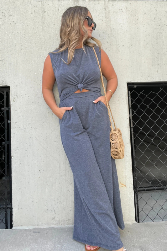 Open Front Wide Leg Jumpsuit