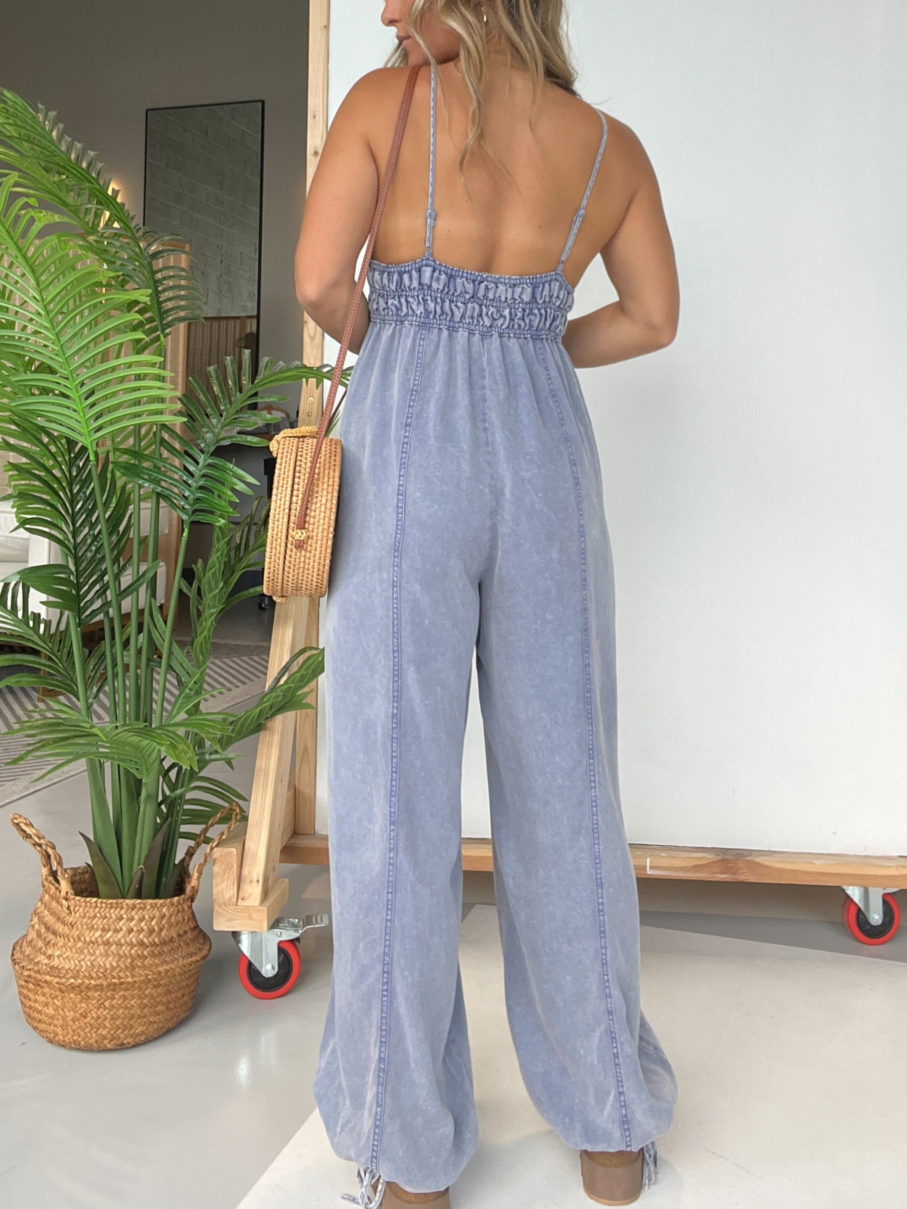Tencel Denim Lightweight V-Neck Jumpsuit (Buy 2 Free Shipping)