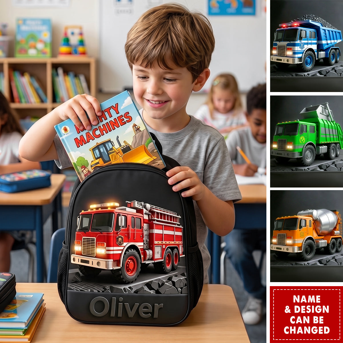 Personalized Kid Construction Vehicle Backpack Set