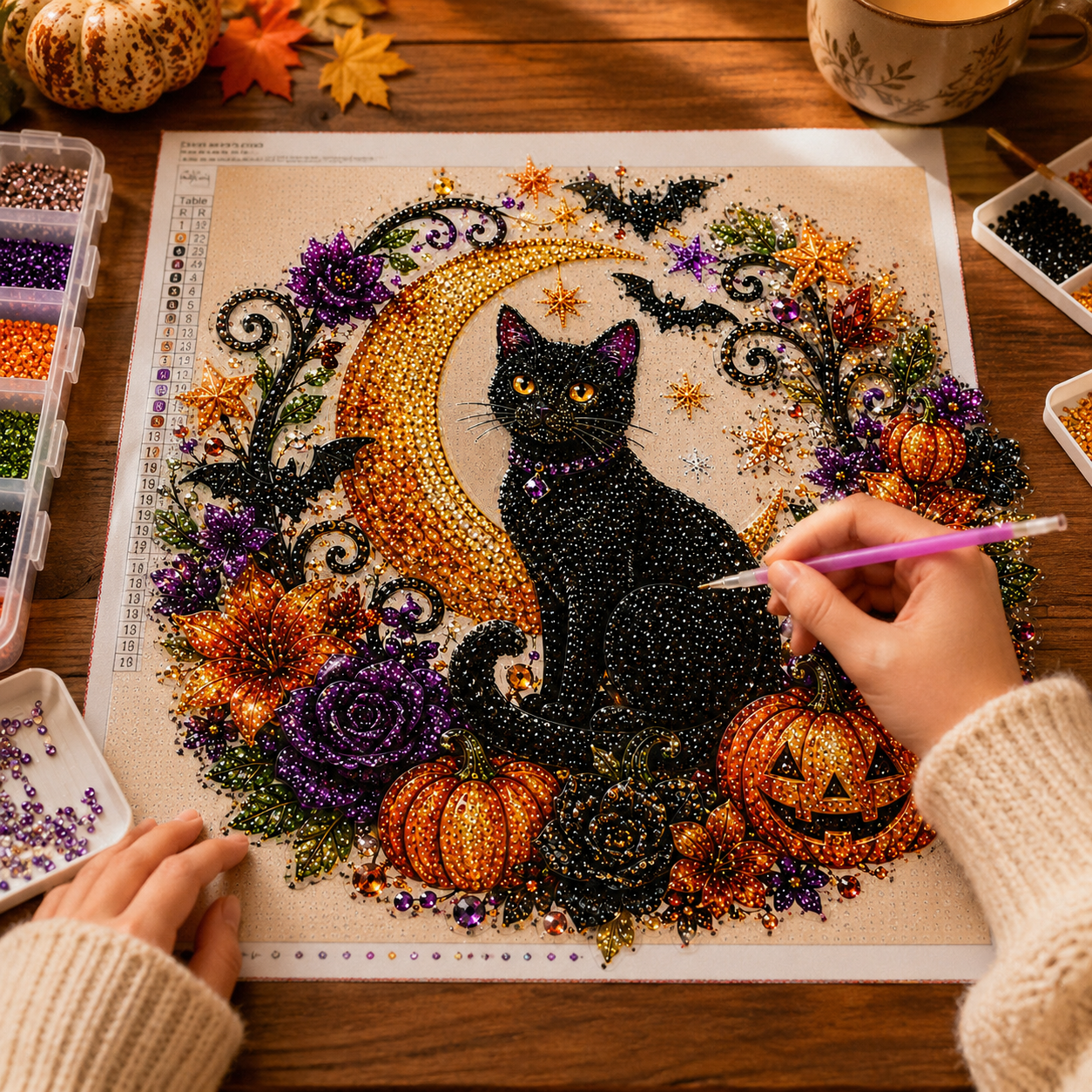 🎃Halloween Black Cat Moon Diamond Art Hanging Ornament Kit