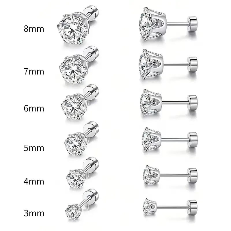 VISOVO Six-Prong Solitaire Stud Earrings 925S & VVS Moissanite
