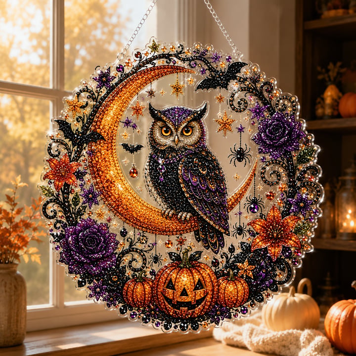 🎃Halloween Black Cat Moon Diamond Art Hanging Ornament Kit
