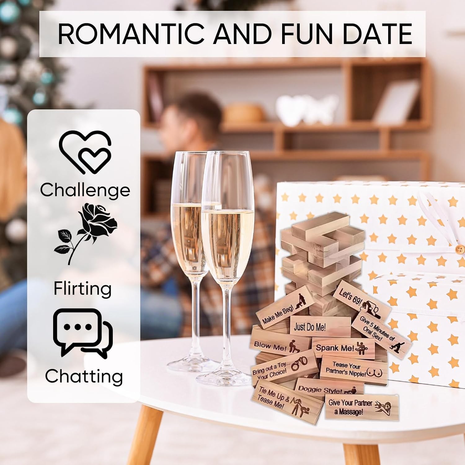 Lust Tower Game- 48Pcs Super Naughty Block Tower for Couples Adults, Valentine T