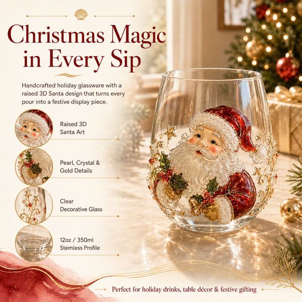 🎄✨ 3D Christmas Glass Art Cup | Luxury Raised Holiday Glassware for Drinks, Decor & Christmas Gifts 🎁