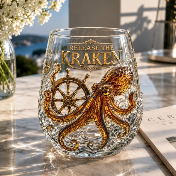 🌊 Release The Kraken Pirate Glass Collection | 7-Piece Legendary Ocean Treasure Crystal Set for Whiskey Lovers & Home Bar Collectors ⚓✨