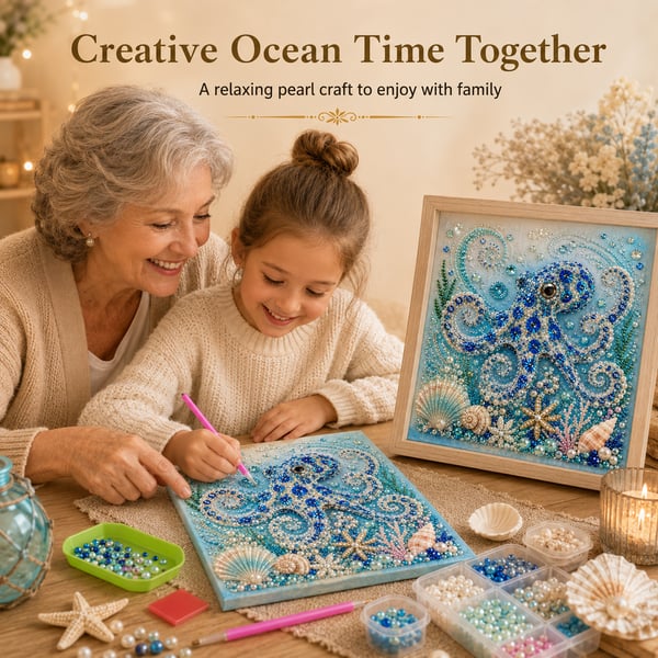 🌊Ocean Theme Pearl Art DIY Kit | 3D Sparkling Coastal Wall Decor 🐚✨
