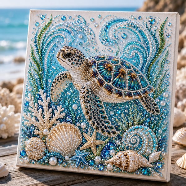 🌊Ocean Theme Pearl Art DIY Kit | 3D Sparkling Coastal Wall Decor 🐚✨