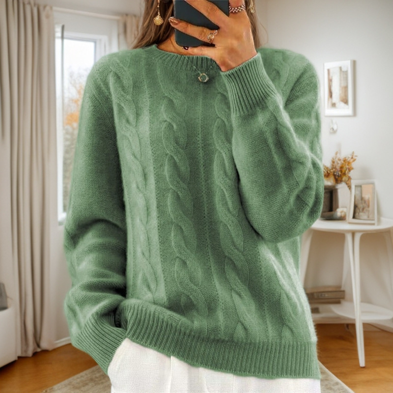 Women's classic round neck Fried Dough Twists knitting sweater