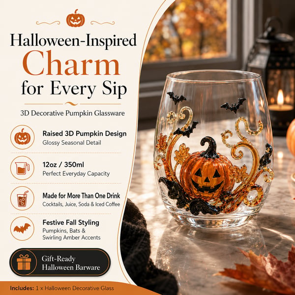 🎃 3D Halloween Artisan Glassware Collection | For Magical Halloween Sips, Eye-Catching 3D Details, Luminous Festive Party Moments & Cozy Fall Home Bar Glow