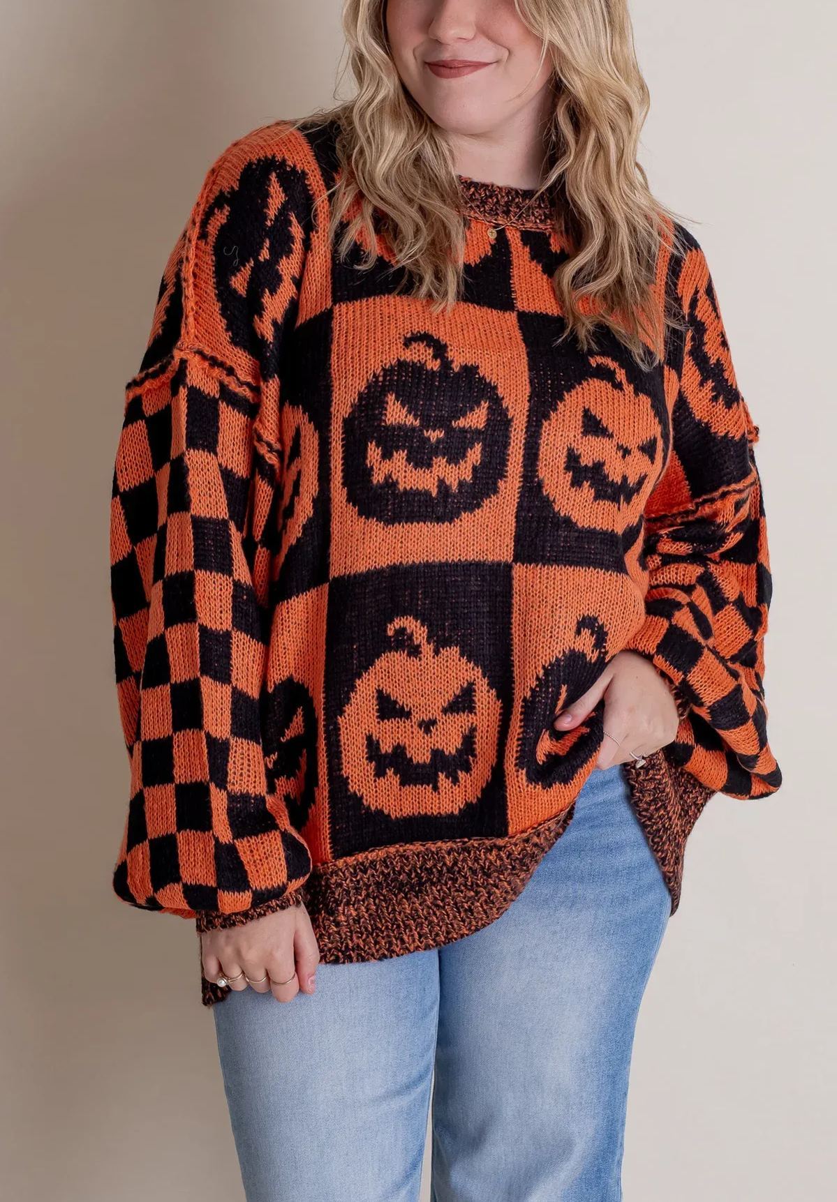2024 Halloween Checkered Sweater-SPOOKY SEASON