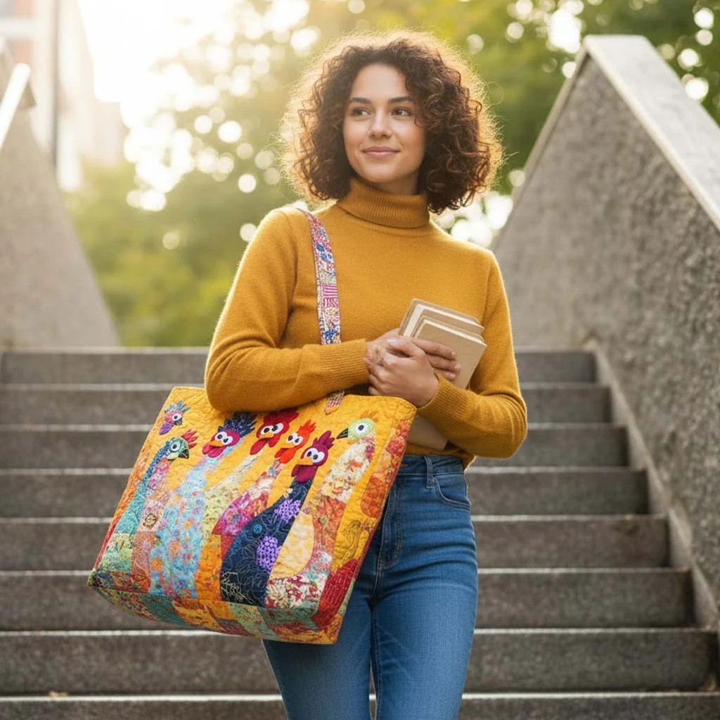 Funky Chicken Quilted Tote Bag 