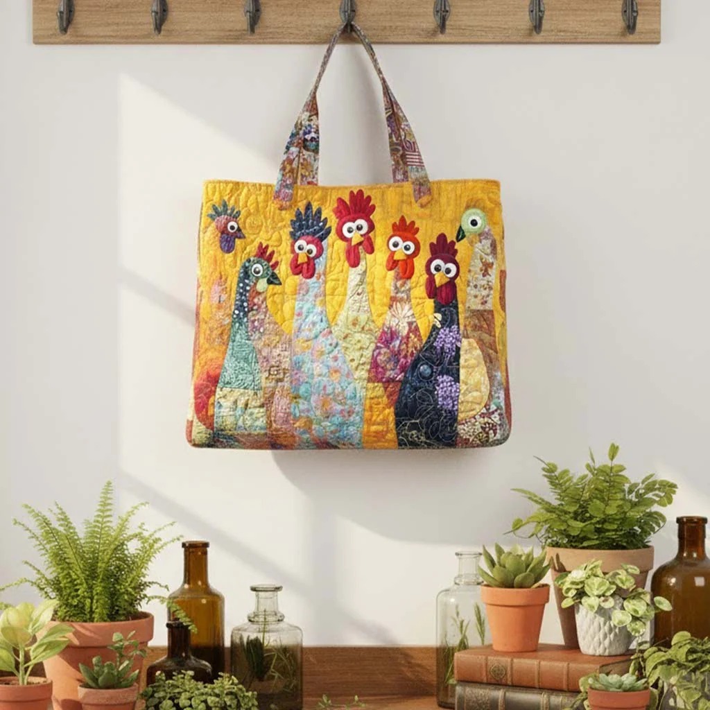 Funky Chicken Quilted Tote Bag 