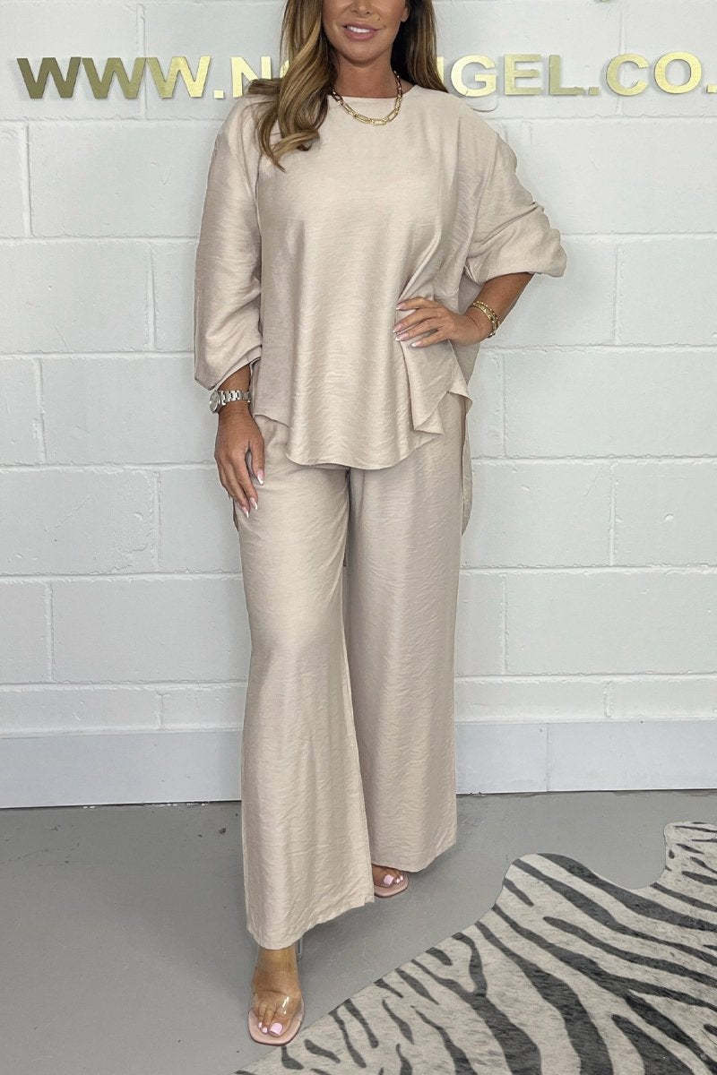 Satin Crew Neck Casual Suit