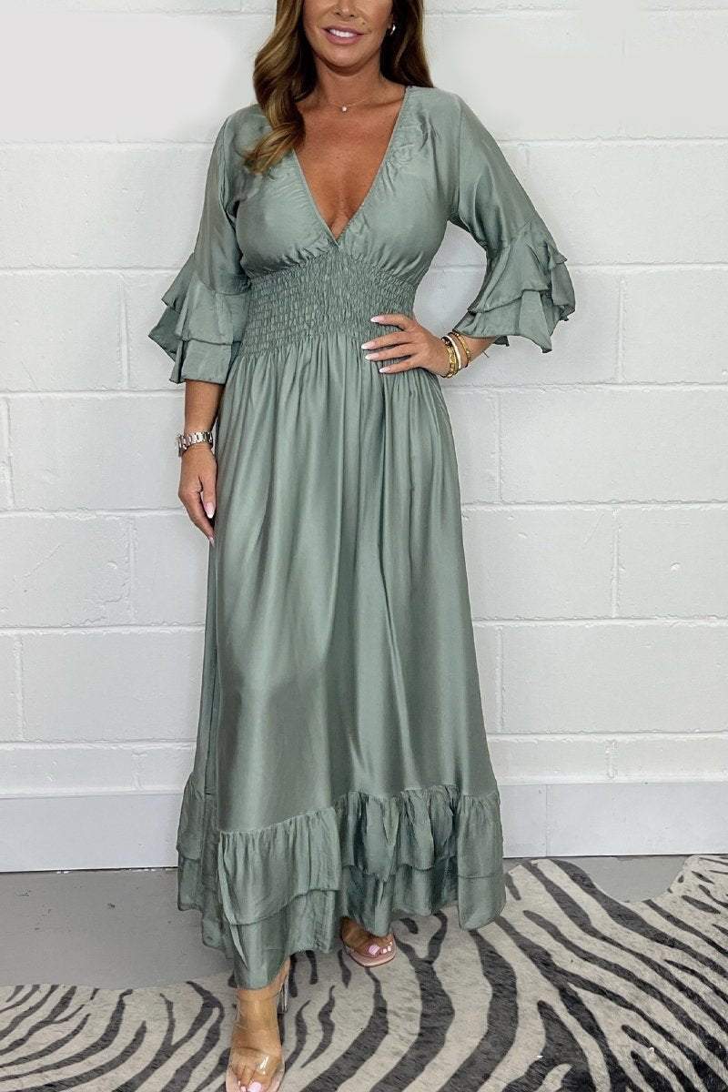 Satin Ruffle Maxi Dress