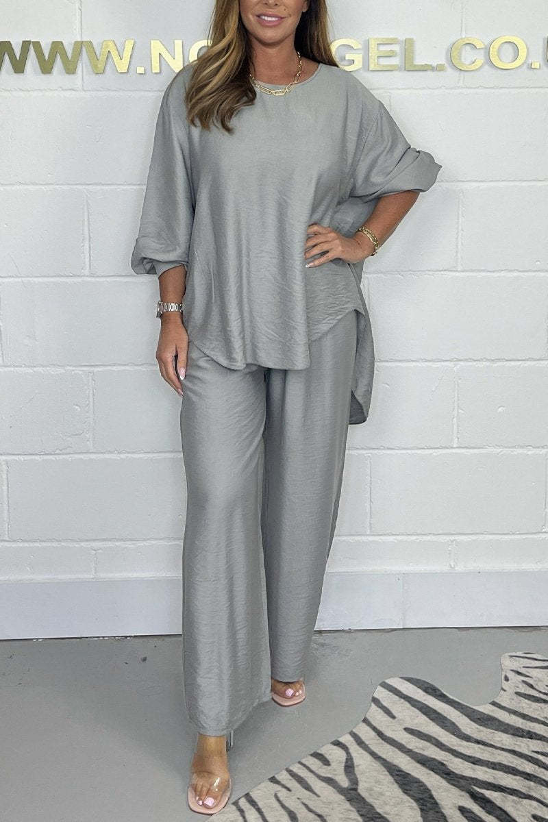 Satin Crew Neck Casual Suit