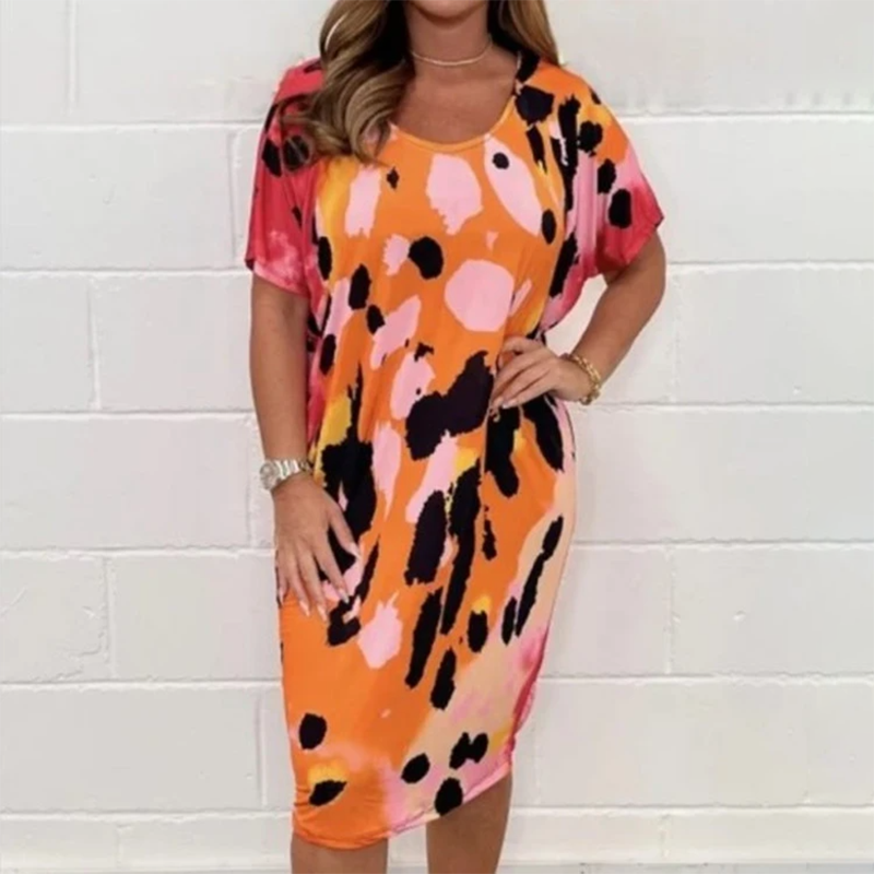 Round Neck Loose Casual Leopard Print Dress