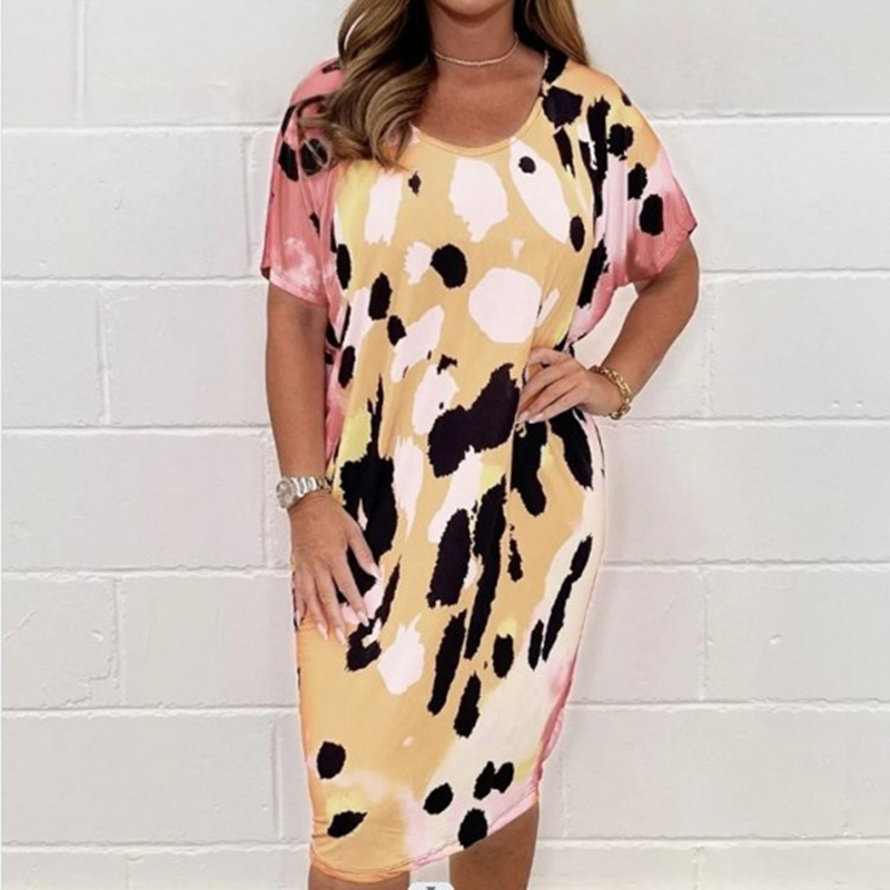 Round Neck Loose Casual Leopard Print Dress