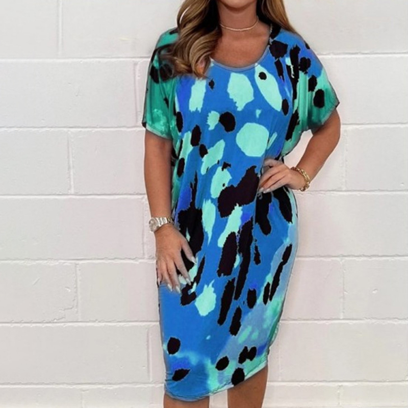Round Neck Loose Casual Leopard Print Dress