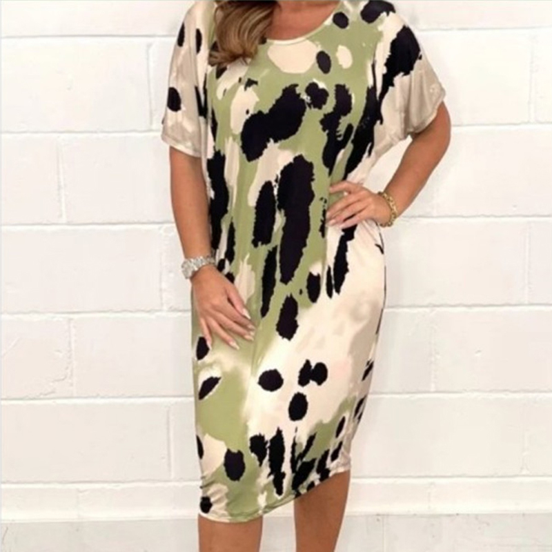 Round Neck Loose Casual Leopard Print Dress