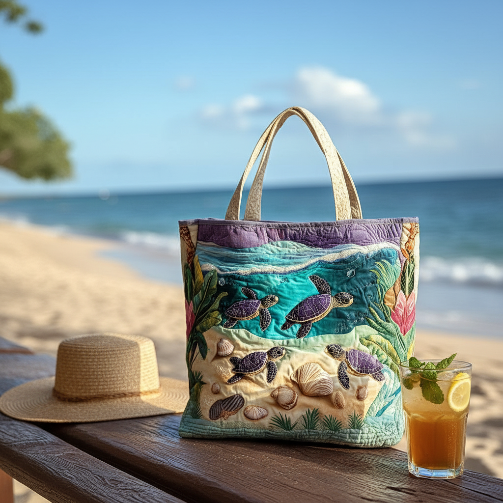 Turtle Quilted Tote Bag