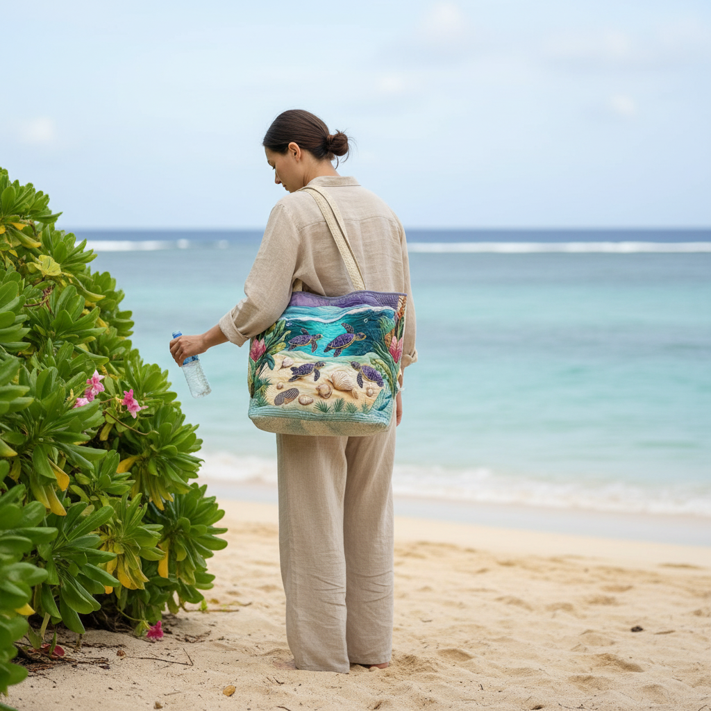 Turtle Quilted Tote Bag