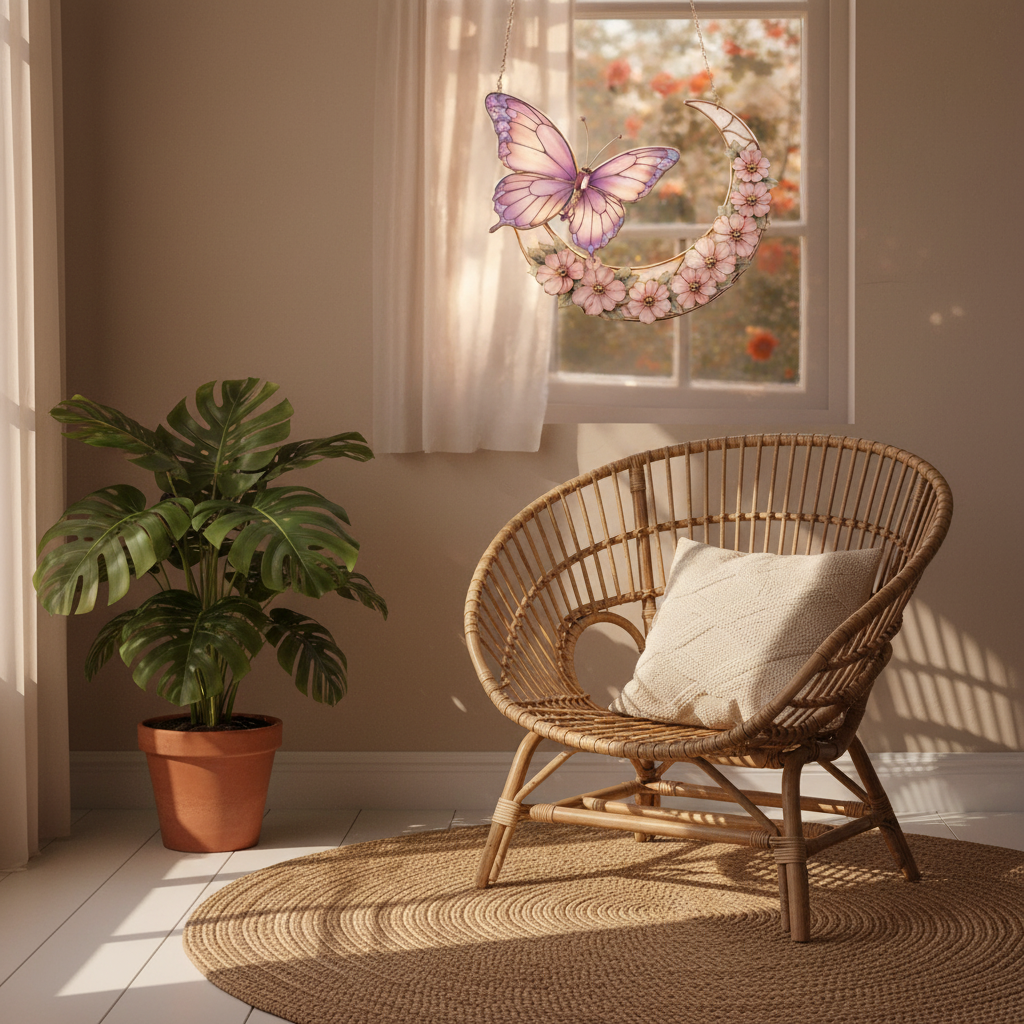 Moonlight Butterfly Stained Glass Hanging Ornament