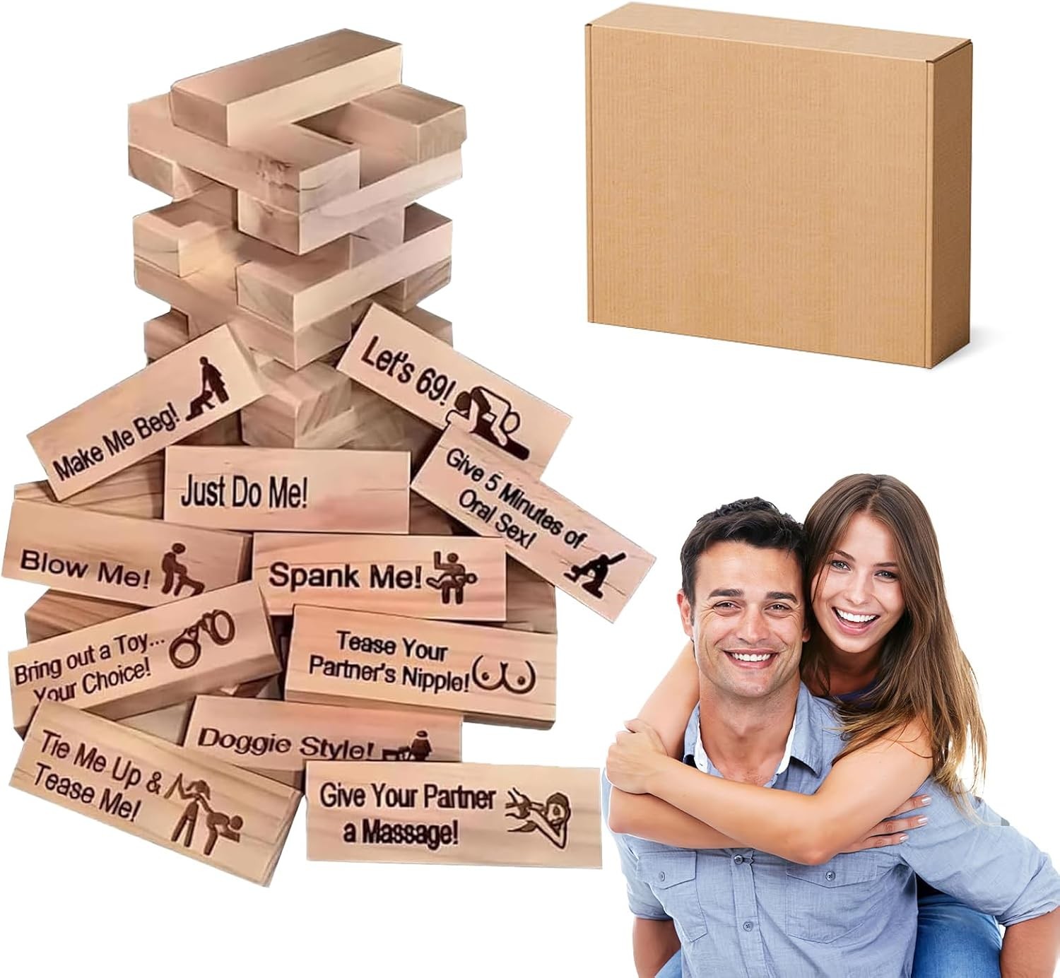 Lust Tower Game- 48Pcs Super Naughty Block Tower for Couples Adults, Valentine T