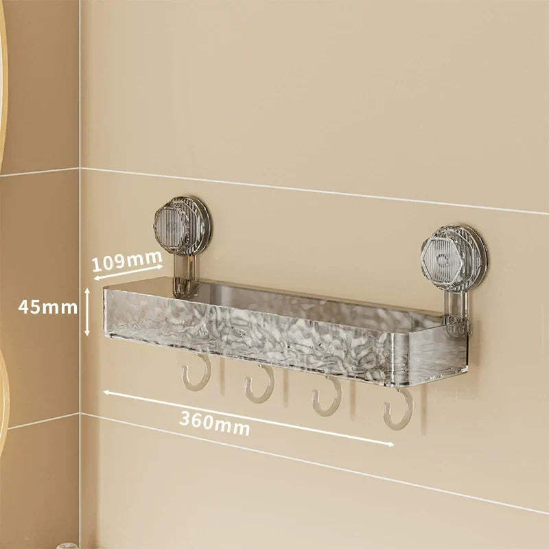 🔥 Hot Sale 50% OFF 🔥Wall Mounted Removable Suction Cup Shelf with Hooks