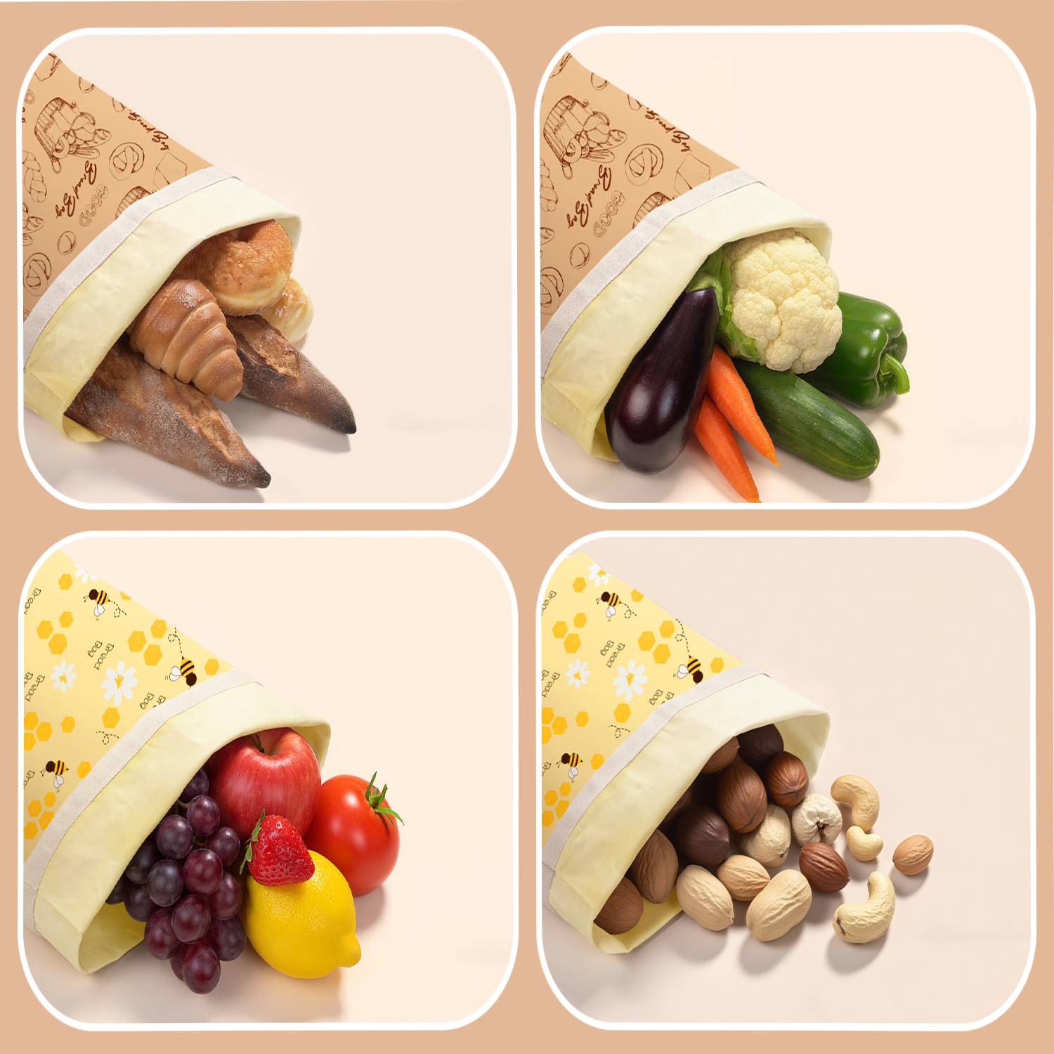 2 Pack Beeswax Bread Bags for Sourdough Homemade Bread, Reusable & Large Capacity Portable Bread Storage Bag for Gift Giving