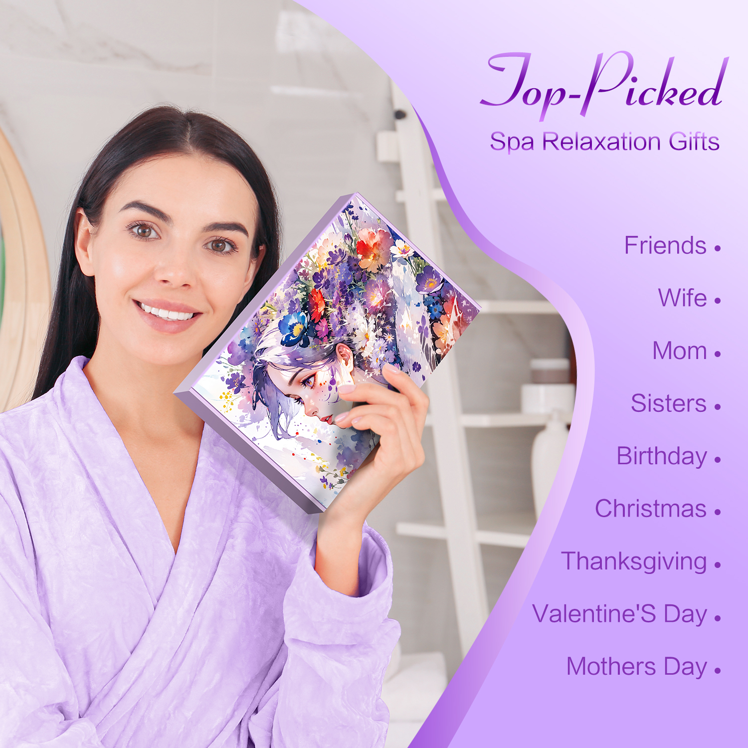 Gift Baskets for Women, 8 Pcs Lavender Spa Bath and Body Sets, Beauty Birthday Mother's Day Gifts for Her, Purple