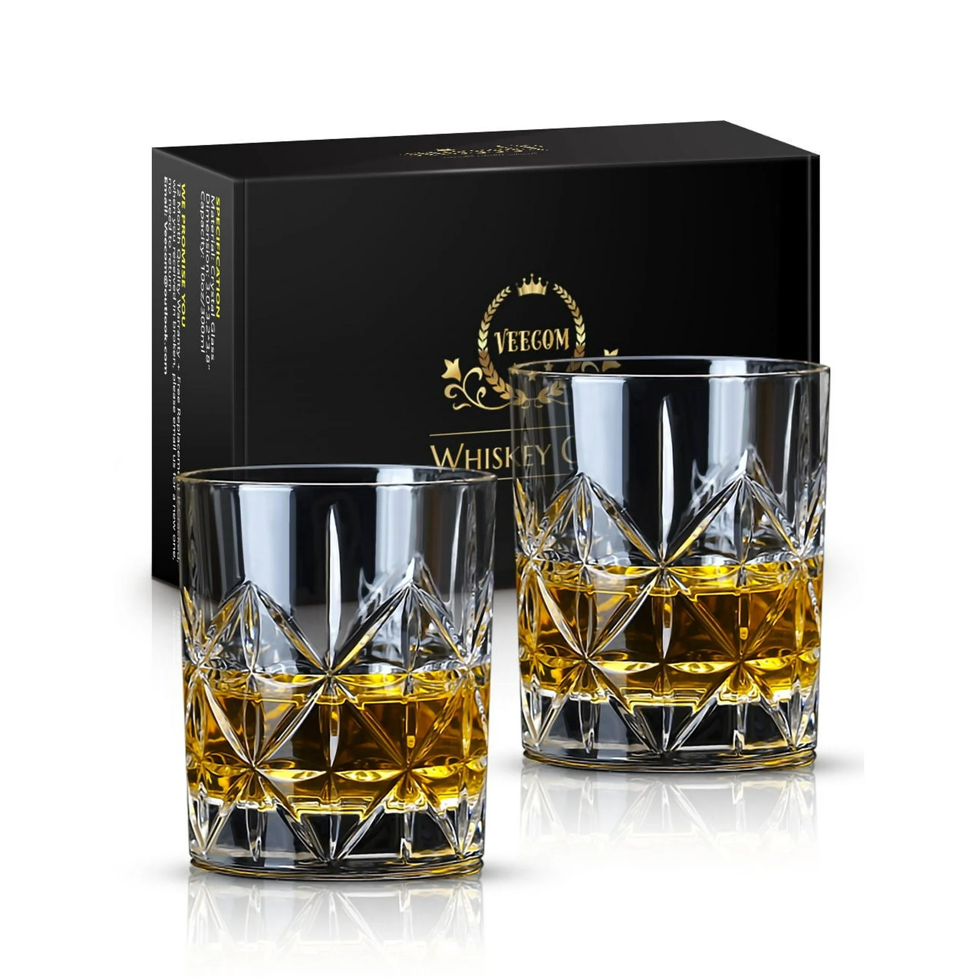 Drinking Whiskey Set of 2, Glass for Scotch Bourbon Liquor and Cocktail Drinks