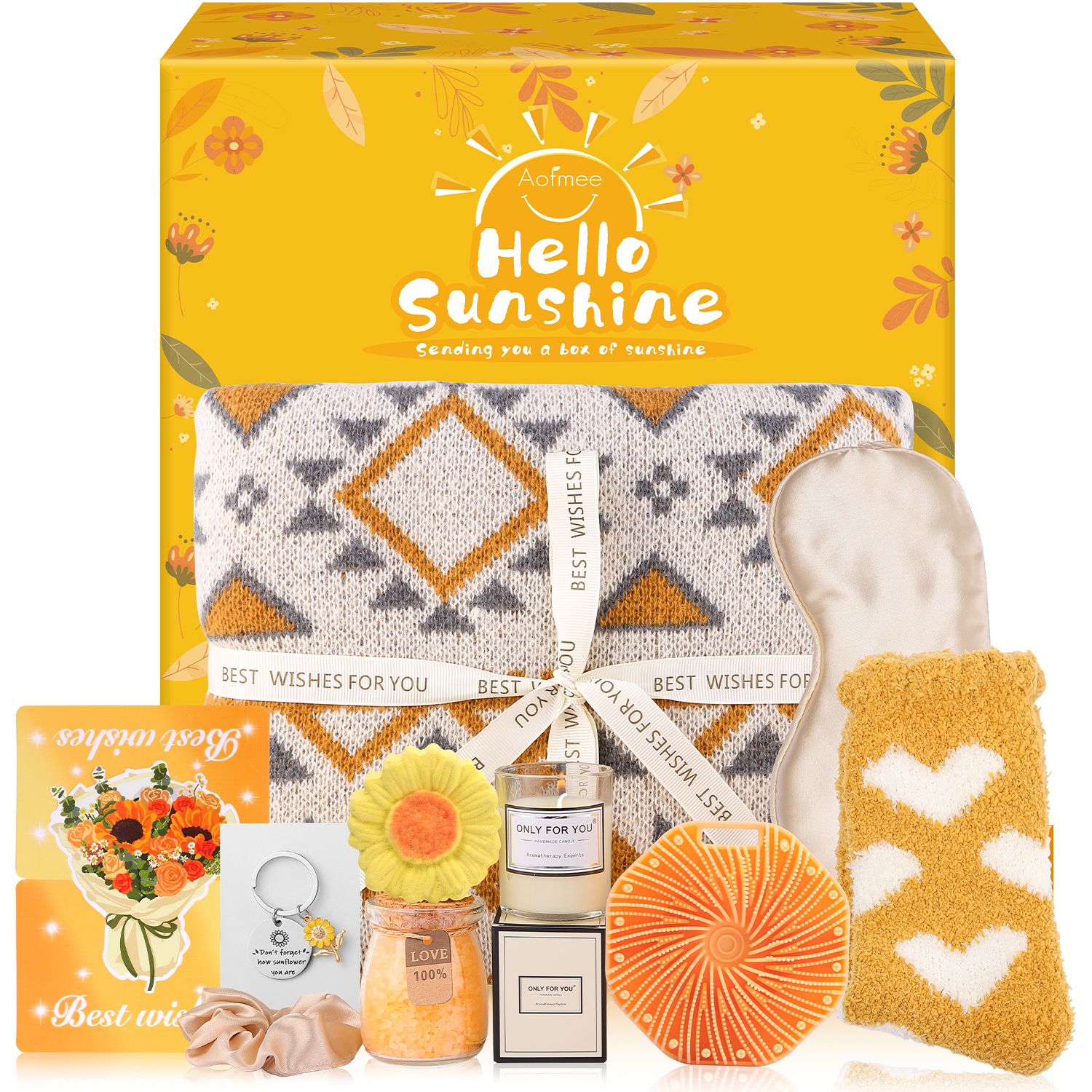 Aofmee Birthday Gift Baskets for Women, 10 Pcs Sunshine Self Care Spa Gift Sets, Beauty Body Care Kits for Birthday Valentine's Day Gifts